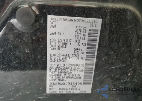 2015 Nissan Rogue S from USA, damaged, VIN 5N1AT2MV0FC913499